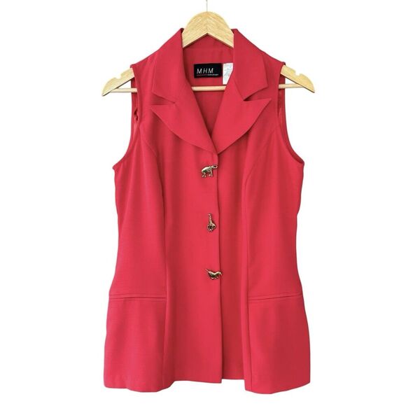 VTG 90s Melissa Harper Shirt Vest 8T Safari Elephant Gold Button Office Business - Picture 2 of 16